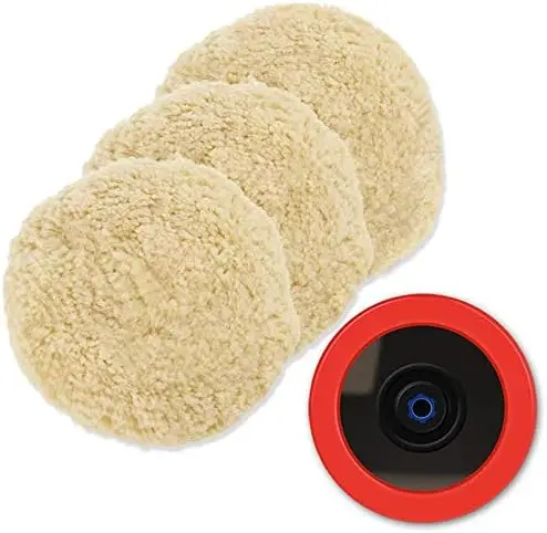 

8" Wool Polishing Pads, 4pcs Set with Hook & Loop Backing for Car Buffing and Cutting