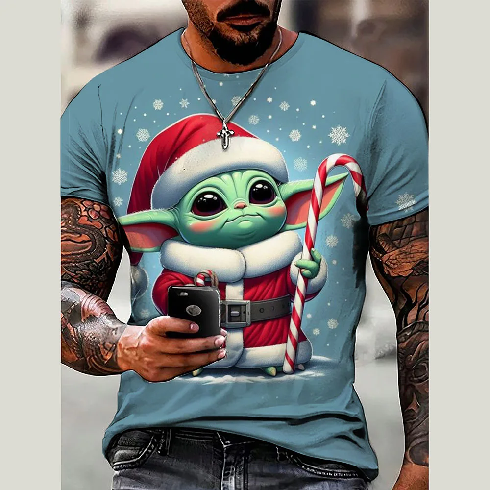 

Disney Summer New Men's Simple Fashion Loose Marvel Yoda Baby Print Round Neck Short Sleeve T-Shirt Casual Daily Tops Boys Top