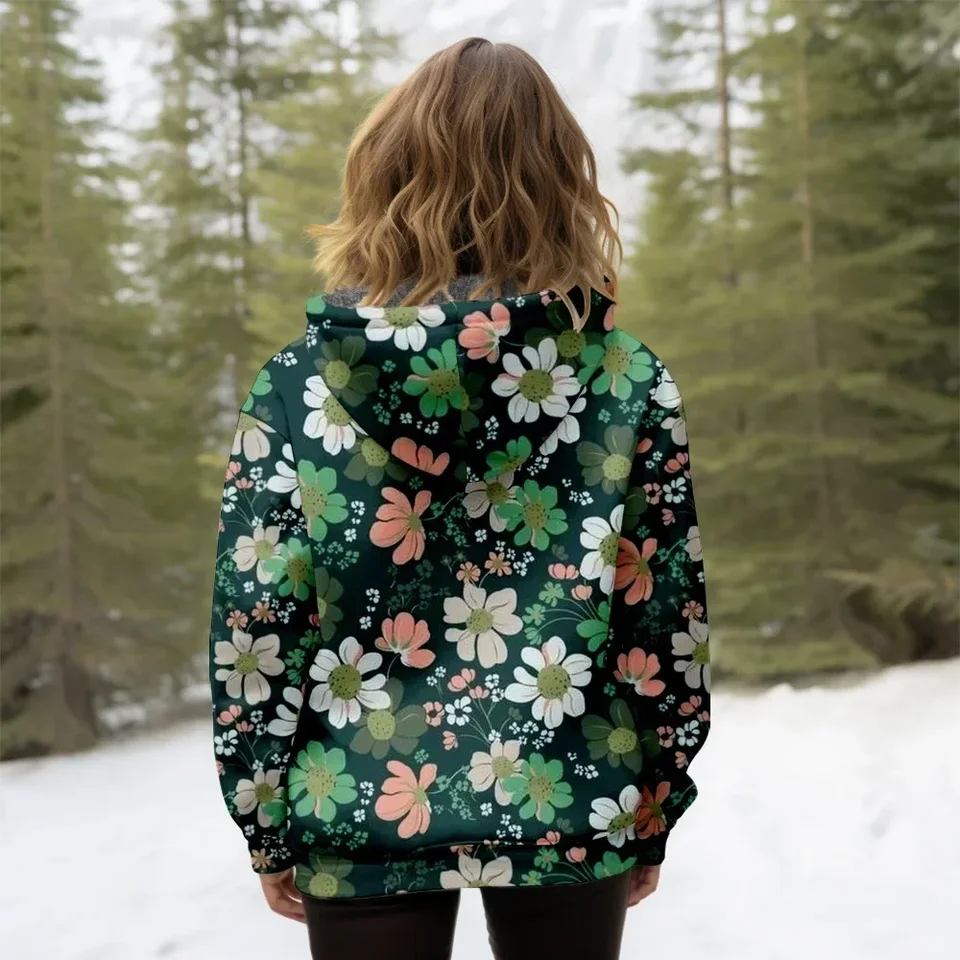 Lily Floral Fleece Jacket Women's Casual Long Sleeve Zip Up Coats