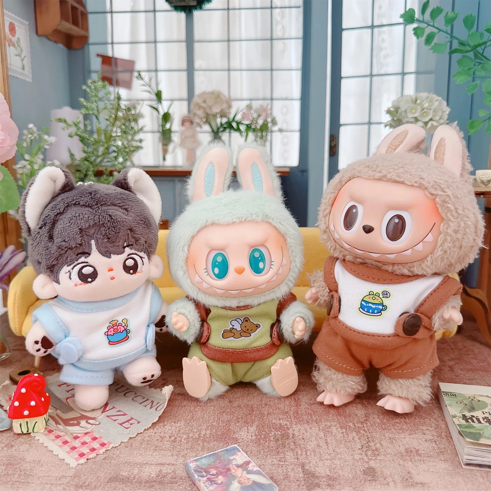 10cm Mini Idol Doll Clothes Kawaii Soft 2Pcs Button Hoodie Suit Cute Dress Up Plush Doll Accessories Changing Clothes Games Gift