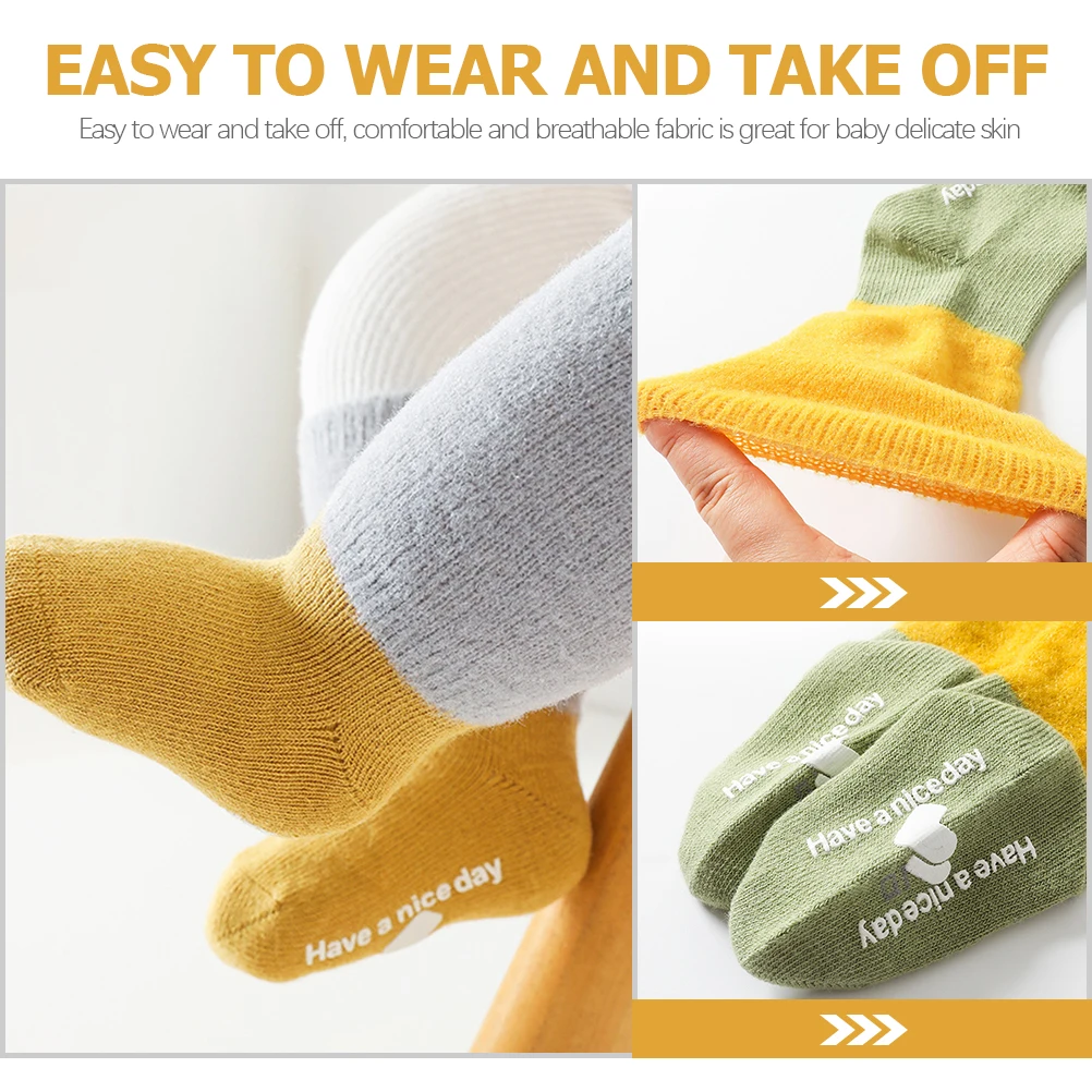 

3pcs White Anti-slip Warm Socks for Babies 3 Pairs Grip Kids Toddler Floor Baby Shower Gift Non Slip Infant