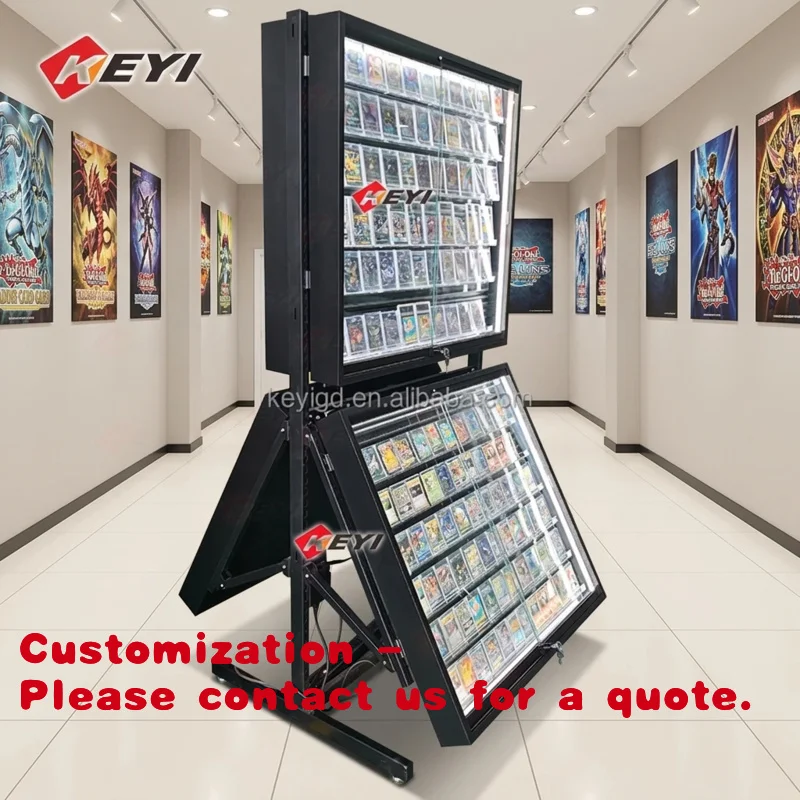 custom.TCG Pokemoon Sports Trading Card Floor Standing Display Rack Metal Acrylic Display Frame Rack Standard Cards with Loc