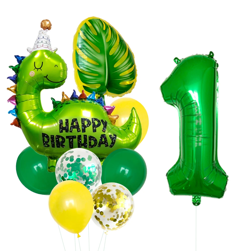 1set Happy Birthday Dinosaur Number Star Foil Balloons with Jurassic Theme Latex Balloon Children\'s Birthday Party Decorations