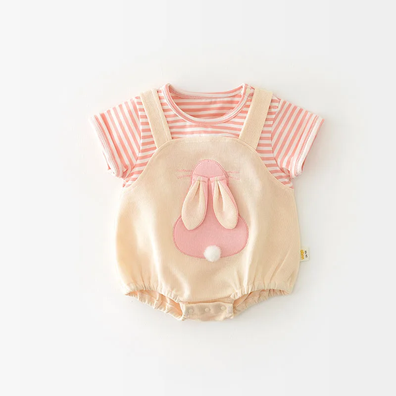 MILANCEL Summer False 2pcs Baby Girls Cute Bunny One Piece Overall Jumpsuits Cotton Infant Baby Bodysuit Clothing Outfits