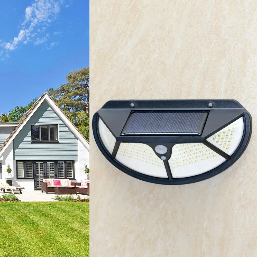 

Полукруглый четырехсторонний светодиодный уличный светильник на солнечной энергии, 102 светодиода, трехуровневое затемнение и управление датчиком освещенности.