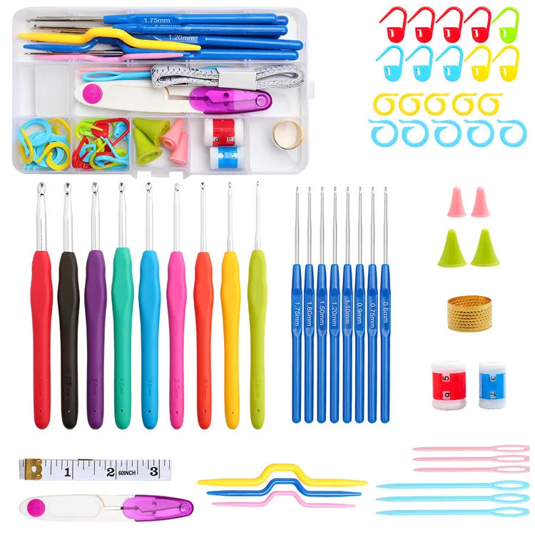 1set Ergonomic Crochet Hook Set Extra Long Kit Crochet Needles Knitting Crochet Tricot Accessories For Beginners Comfortable