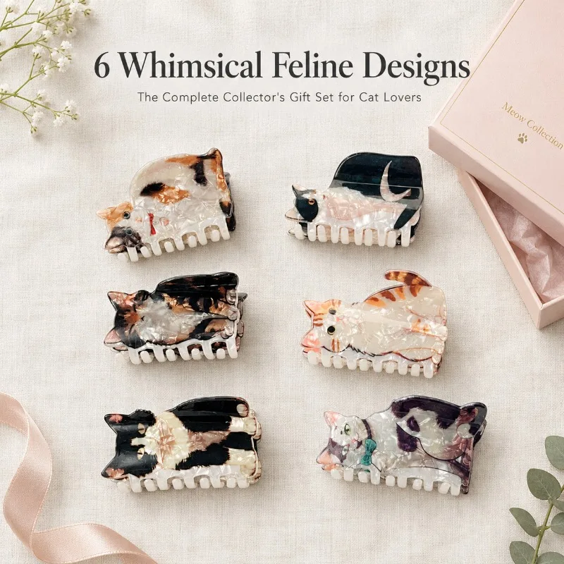 Women Cute Cat Print Acrylic Hair Claw Clip Kitten Pattern Shark Hair Clamp Large Strong Hold Hair Clip Cat Hair Accessories