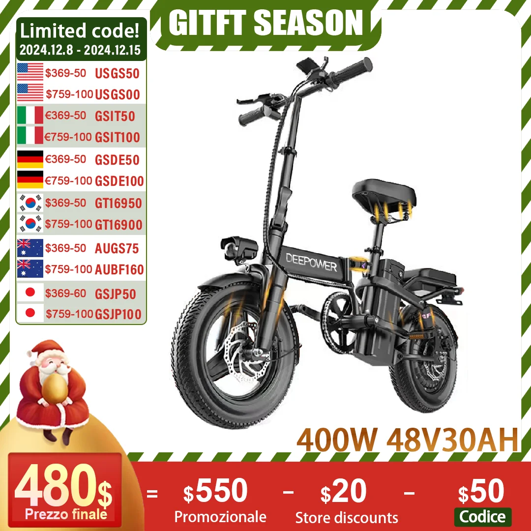 ZPW Ebike K300 400W 48V 30AH Folding Electric Bike Adult Fat Tire Electric bike City Commuter Electric Bike Urban Ebike