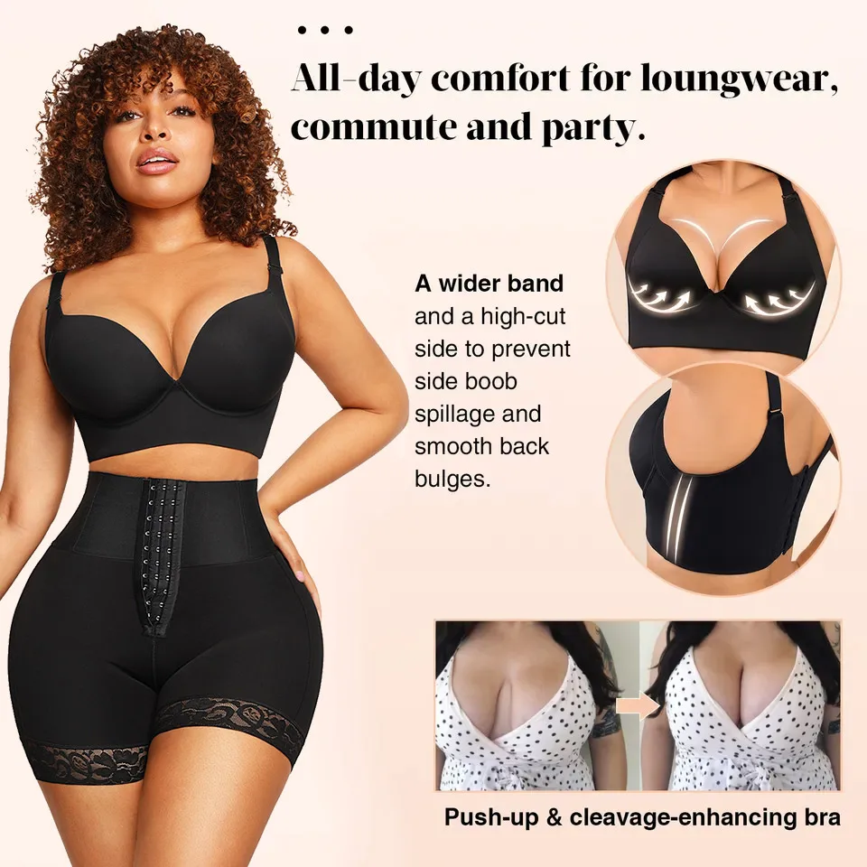 Hexin Deep Cup Bra Push Up Bras for Women Plus Size Hide Incorporated Full Back Coverage Lingerie Back Fat Shaper Bra 34-50