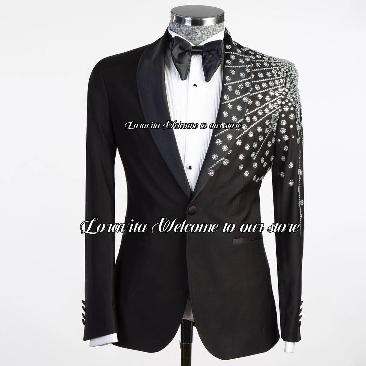 Shine Crystals Men's Suits Shawl Lapel 2 Piece Set Groom Wedding Tuxedo Formal Banquet Male Prom Blazers Slim Fit Costume Homme