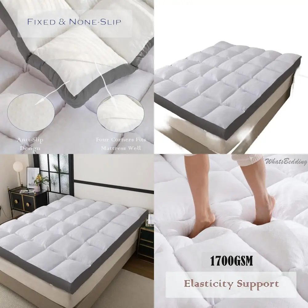 

Полноразмерный наматрасник из пены с эффектом памяти — плюшевая подушка, охлаждение и согрев, противоскользящий, 75x54 дюймов