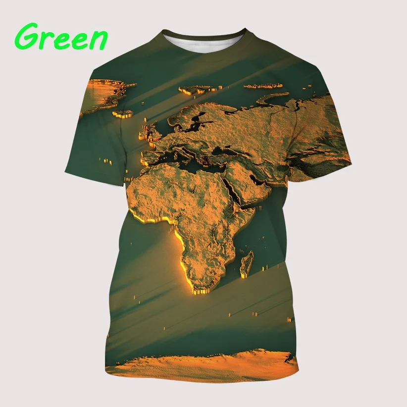 Retro Fashion African continent Printing Men\'s Street T-Shirt World map Trendy Short Sleeves tee