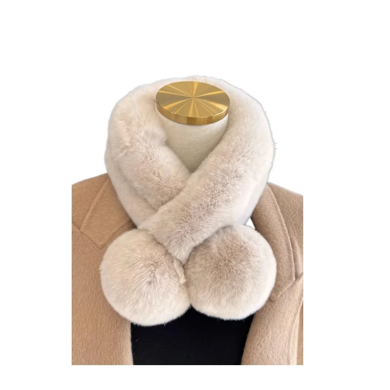 

Real rabbit fur scarf female winter warm student versatile cute cross fur scarf rabbit plush thickened fur collar
