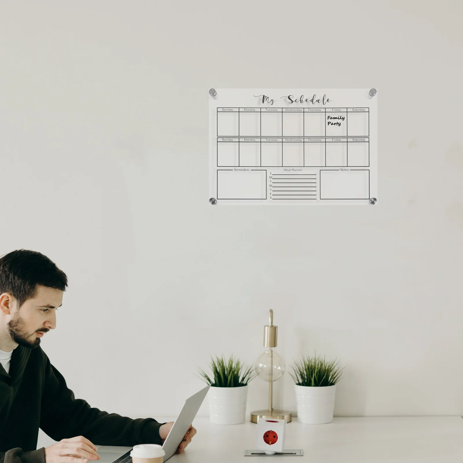 Weekly Planner Board Glass Office Desk Dry Erase Table Blackboard Acrylic Write White Magnetic