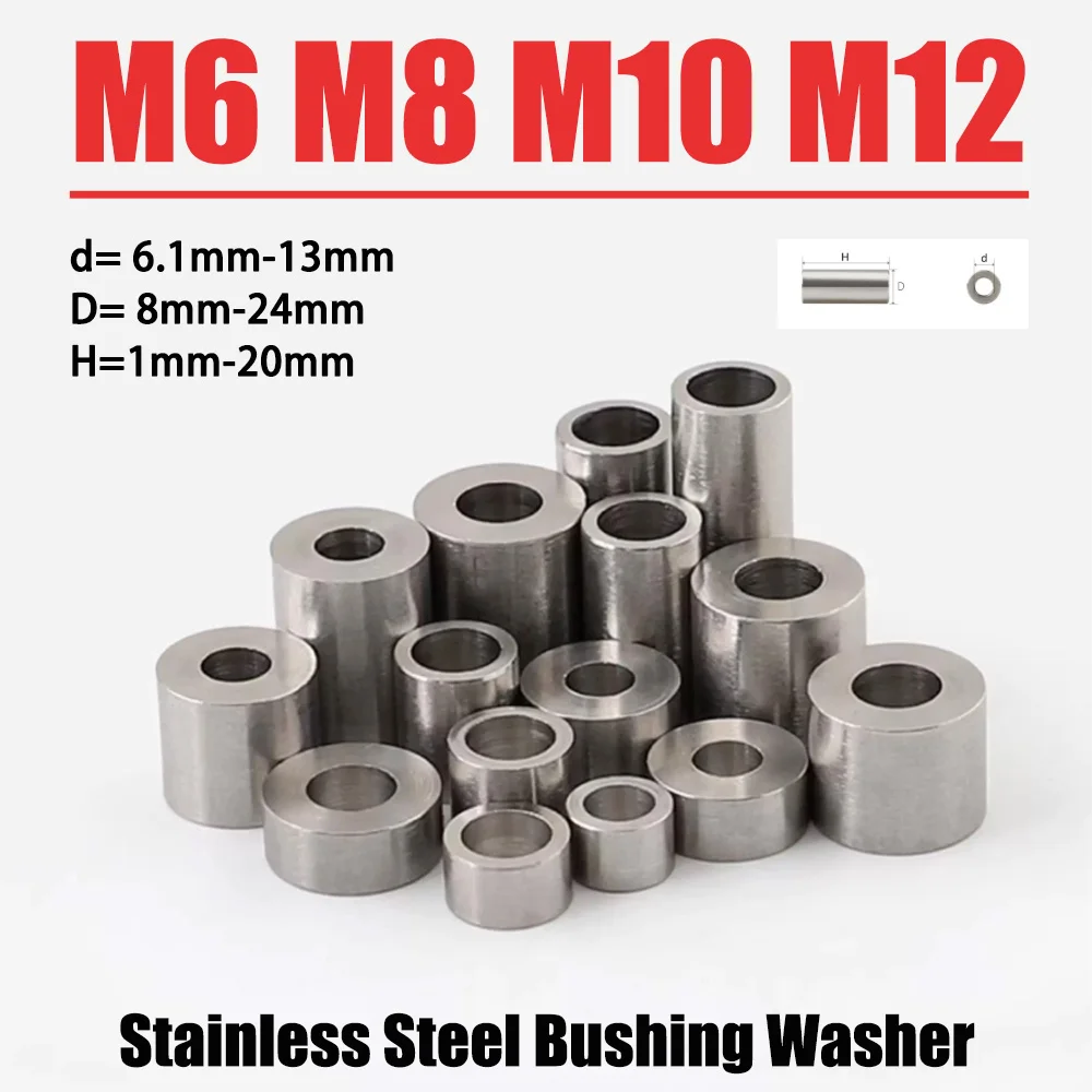 M6 M8 M10 M12 Unthreaded 304 Stainless Steel Bushing Washer Gasket Round Hollow Standoff Spacer Sleeve ID 6.1-13mm OD 8-24mm