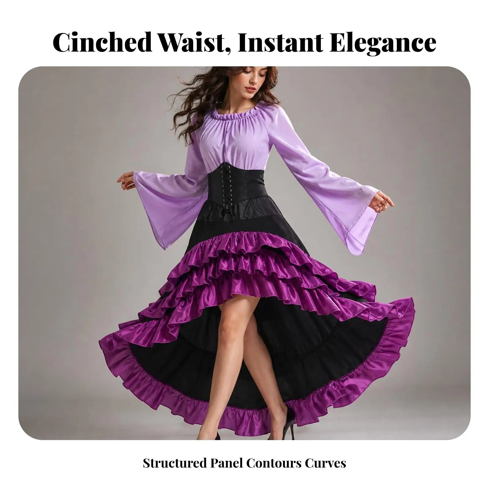 Women Pirate Dress Costume High Low Ruffle Skirt Stage Outfit for Themed Party Role Play