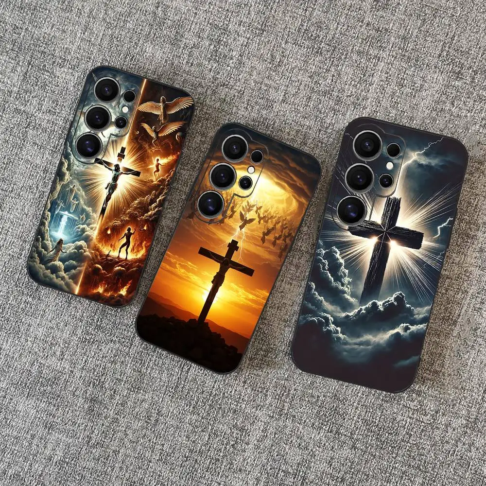 Funda de teléfono con cruz cristiana de Jesús para Samsung S 24 Fe 25 Ultra Plus 20 Lite 21 30 22 23 24 22 Ultra 5G Fundas