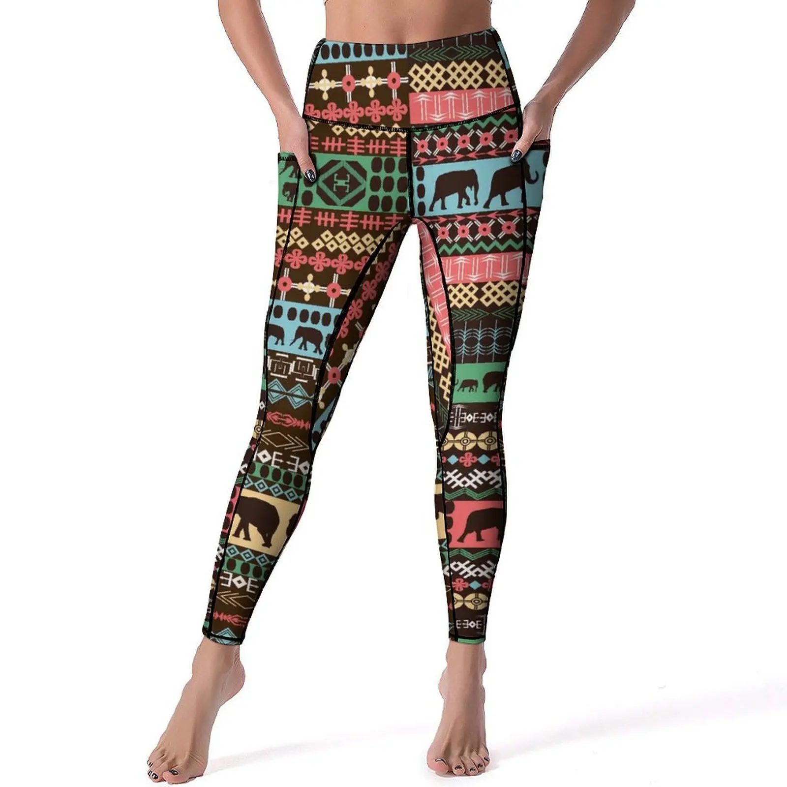 Leggings tribais retrô sexy arte animal treino calças de yoga cintura alta calças esportivas de secagem rápida com bolsos doces leggins personalizados