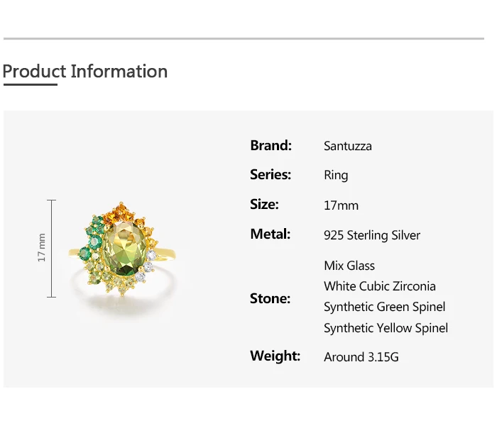 SANTUZZA Echter 925 Sterling Silber Ring für Damen Funkelnder Synthetischer Grüner Spinell Wunderschöne Hochzeitsgeschenke Edler Schmuck – Detail 2