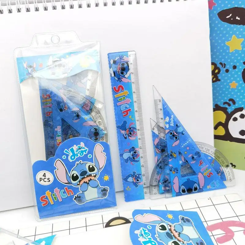 Disney Stitch Ruler Set School Student Study Stationery Ruler Triangle Protractor Cute Cartoon Drawing Supplies Christmars Gift