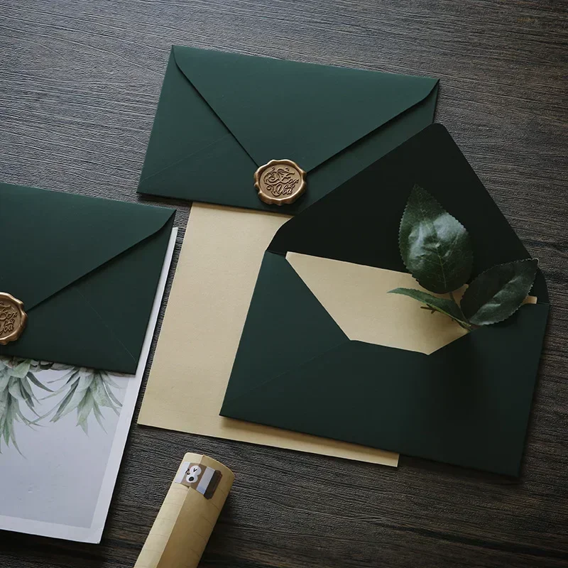 Sobres de papel verde sólido de 5 piezas, sobres gruesos de alto grado para cartas, invitaciones de fiesta de boda, tarjetas postales, cubierta, bolsa de efectivo