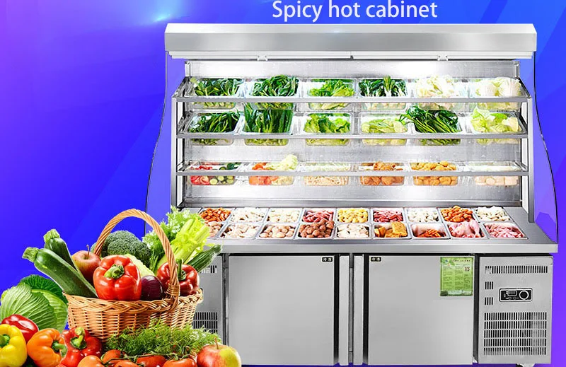 Food shop store ingredients display cooler Spicy Hot Pot Chinese style restaurant vegetables and foods display cabinet fridge