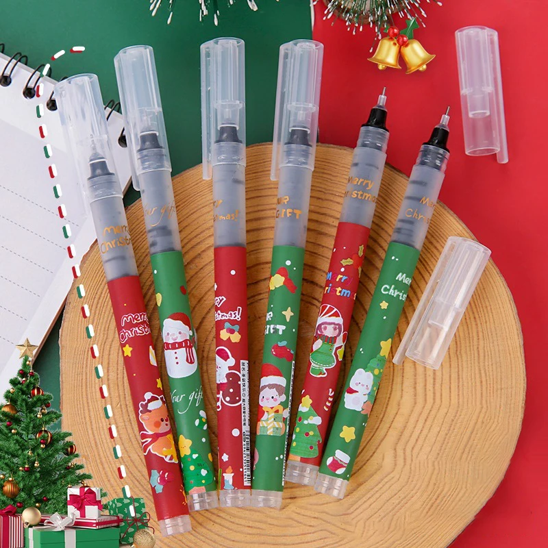 6Pcs Cartoon Christmas Gel Pen Cute Santa Claus Neutral Pens Kawaii Exam Pens Student Stationery School Office Supplies Gifts