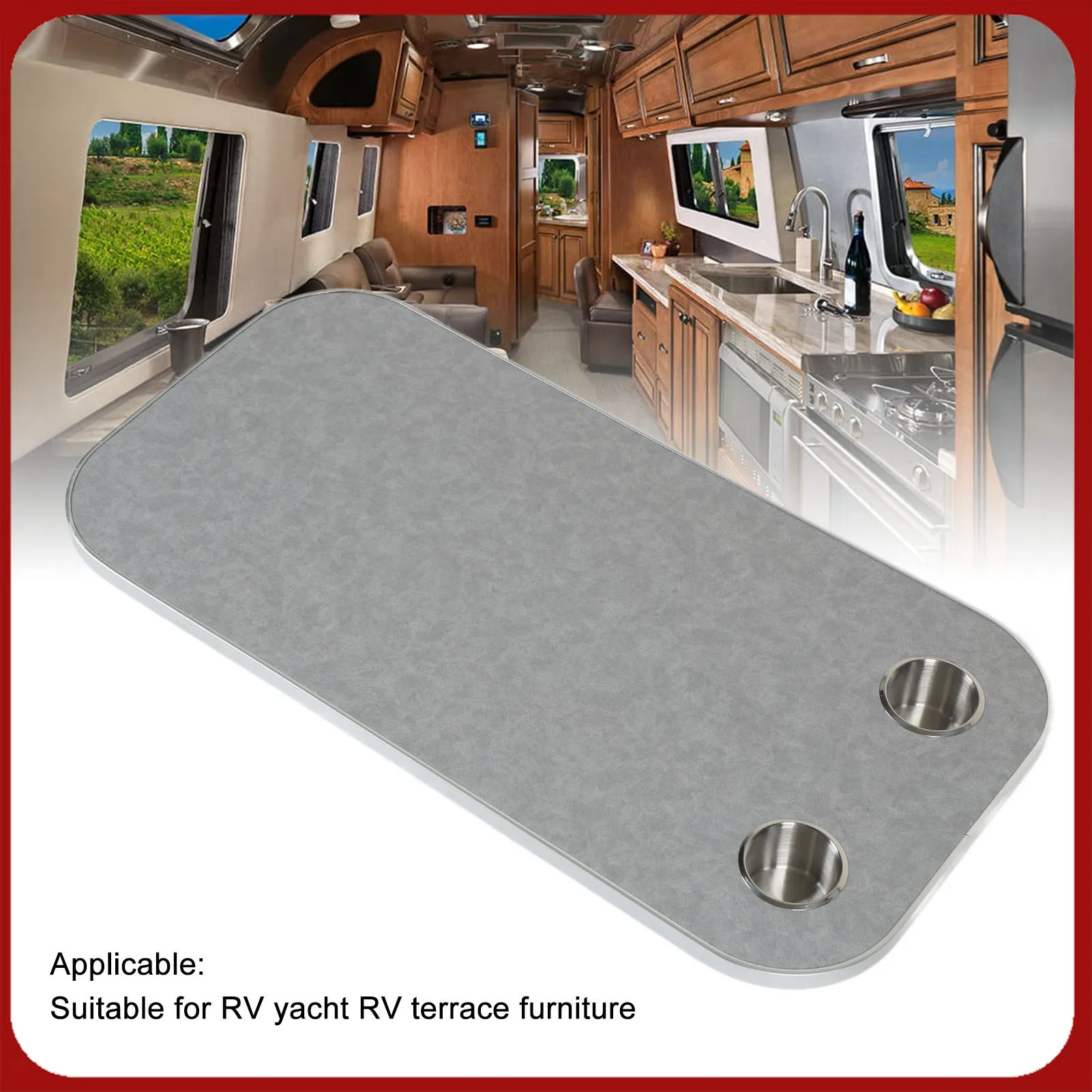 

Removable Rectangular Marine Table 400x800mm Removable Rectangular Table Wood RV Table Board with 2 Cup Holders for RV Yacht