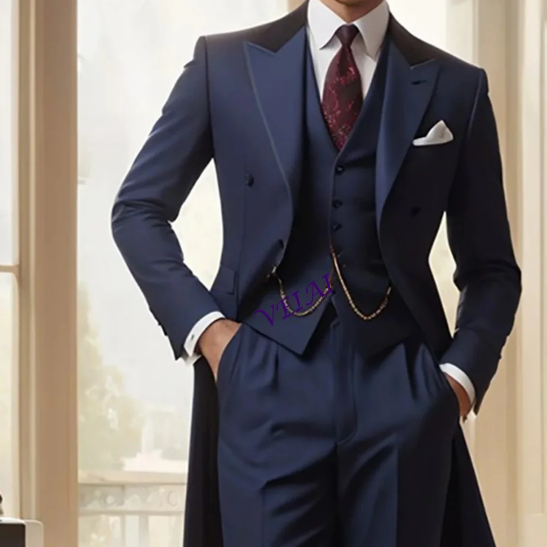Customized Handsome Single Breasted Men's Business Suit Classic Long Coat Fashionable Male Set with Blazer And Pants for Daily W
