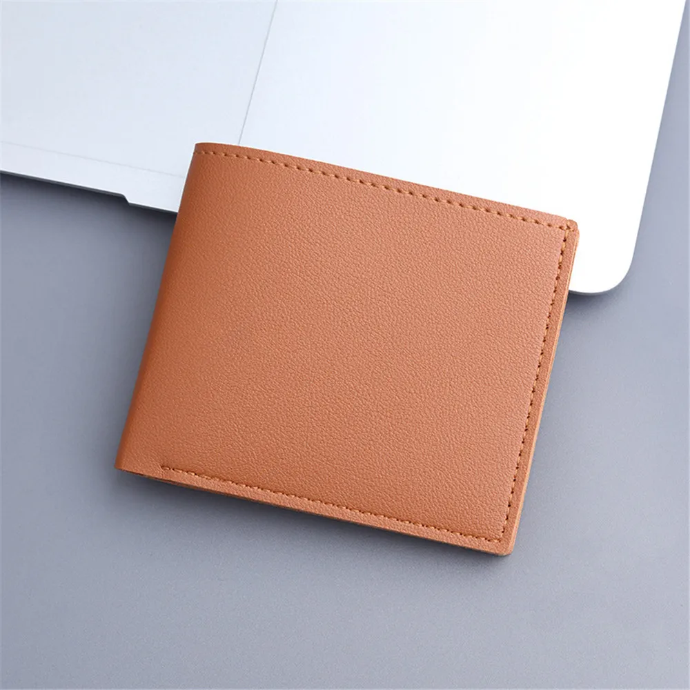 Cartera corta de cuero PU para hombre, billetera plegable Simple de Color sólido, delgada, tarjetero de crédito, monederos de dinero para Negocios, nuevo