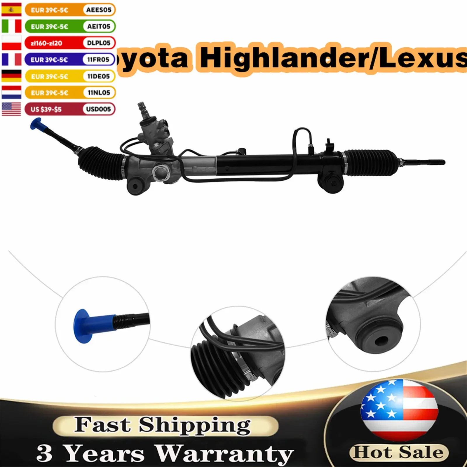 Power Steering Rack and Pinion Accessories 44250-48120 Fit for 2004-2009 Toyota Highlander/Lexus RX330 RX350