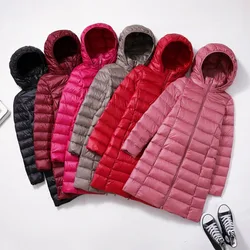 Plus Size Winter Women's Slim-fit Hooded Mid-length Lightweight Down Jacket Fashionable Slimming Removable Hat Down Jacket