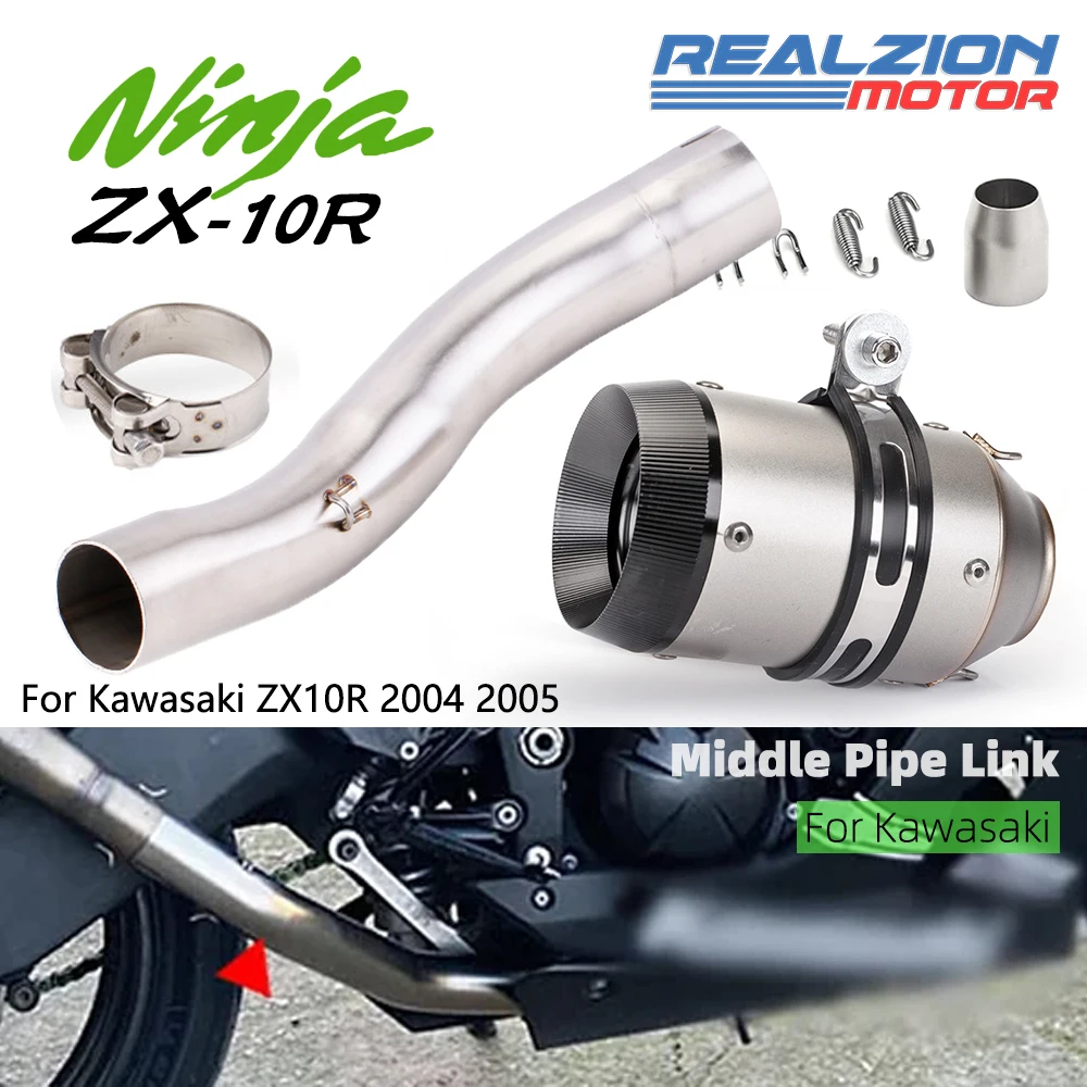 

REALZION ZX10R 2004 2005 Exhaust Middle Pipe Exhaust Muffler With 51mm Tail Pipe Motorcycle Escape Link Pipe For Kawasaki ZX 10R