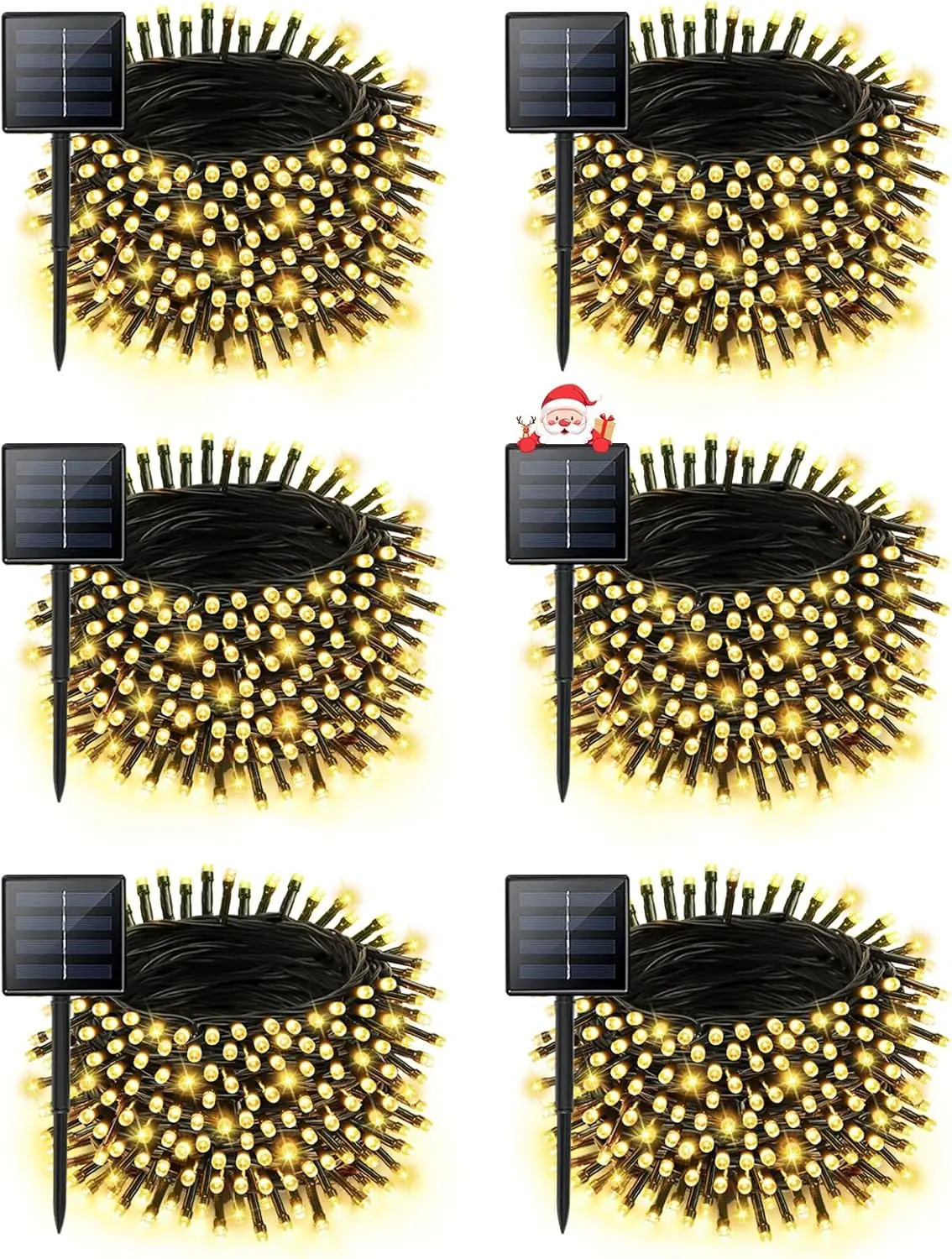 

6 упаковок рождественских солнечных гирлянд, 198 футов, 600 светодиодов, водонепроницаемые уличные гирлянды с 8 режимами для декора сада, дерева, патио