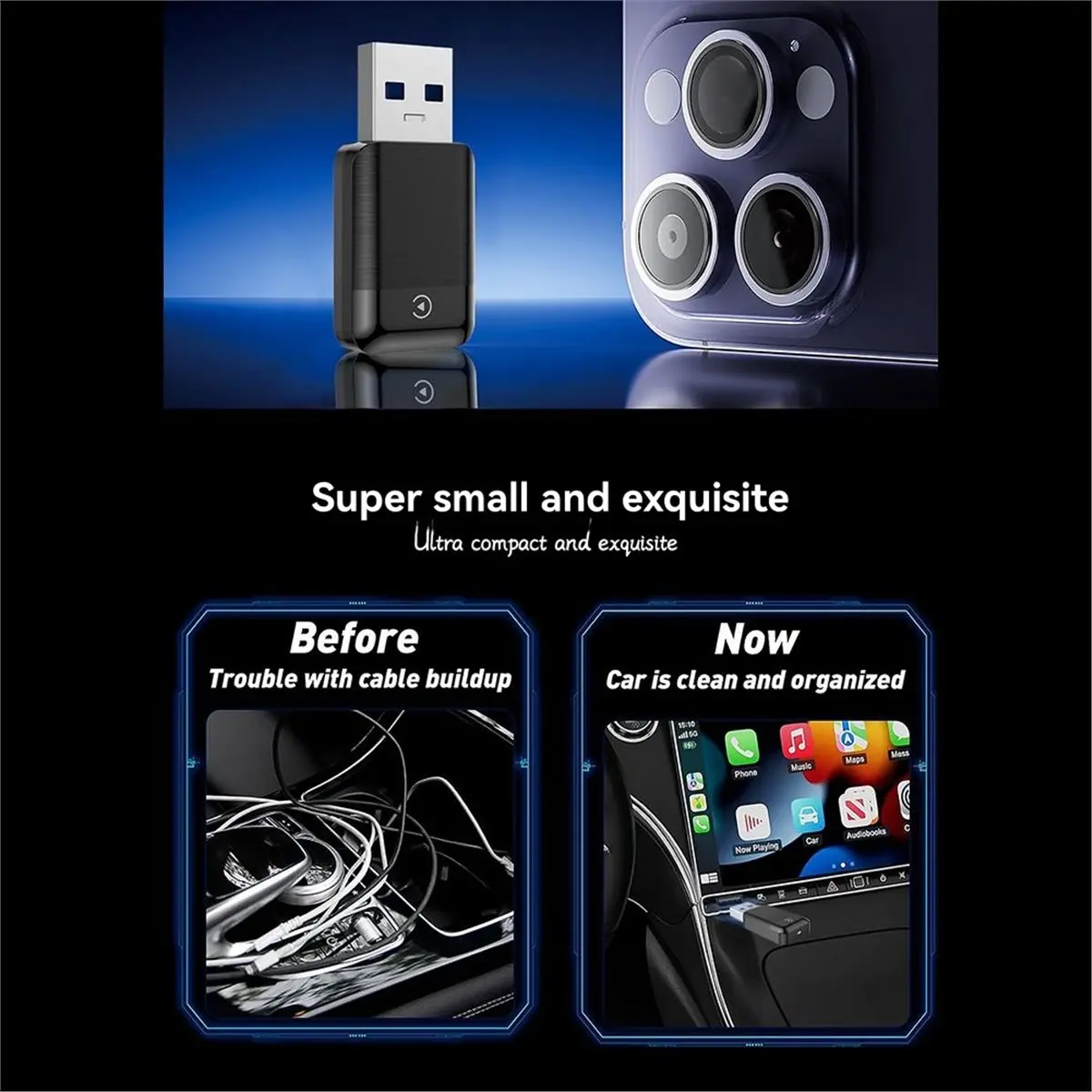2 In1 Wireless Carplay Android AUTO Adapter Smart AI Box Carplay WiFi & Bluetooth Wired CarPlay to Wireless Carplay