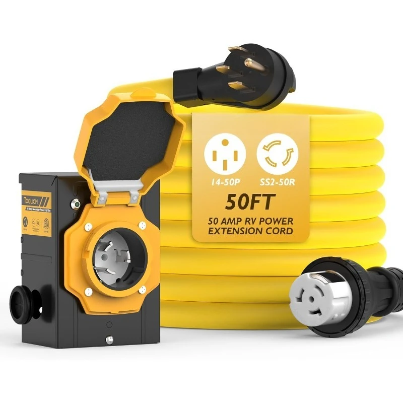 

50 Amp Generator Cord 50FT and 50 Amp Generator Inlet Box, NEMA 14-50P/SS2-50R Twist Lock, 125/250V 12500W 6/3+8/1 AWG S