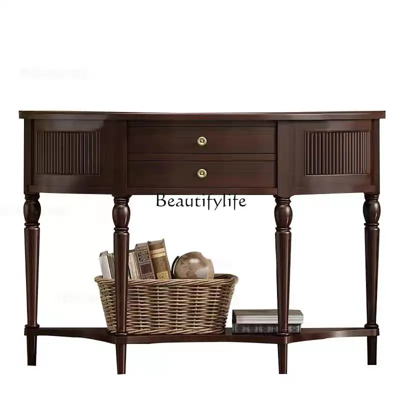 

American rural entrance platform retro simple semicircular storage side cabinet