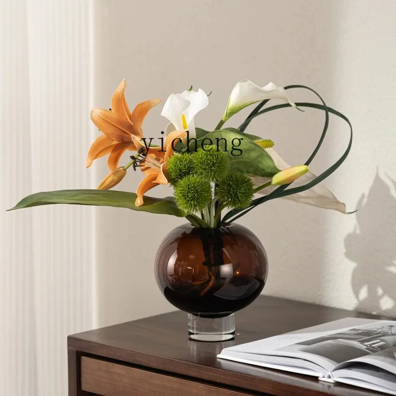 BJ-27 Glass Vase Model Room Living Room High-end Flower Arrangement Flower Vessel Home Decoration Ornament