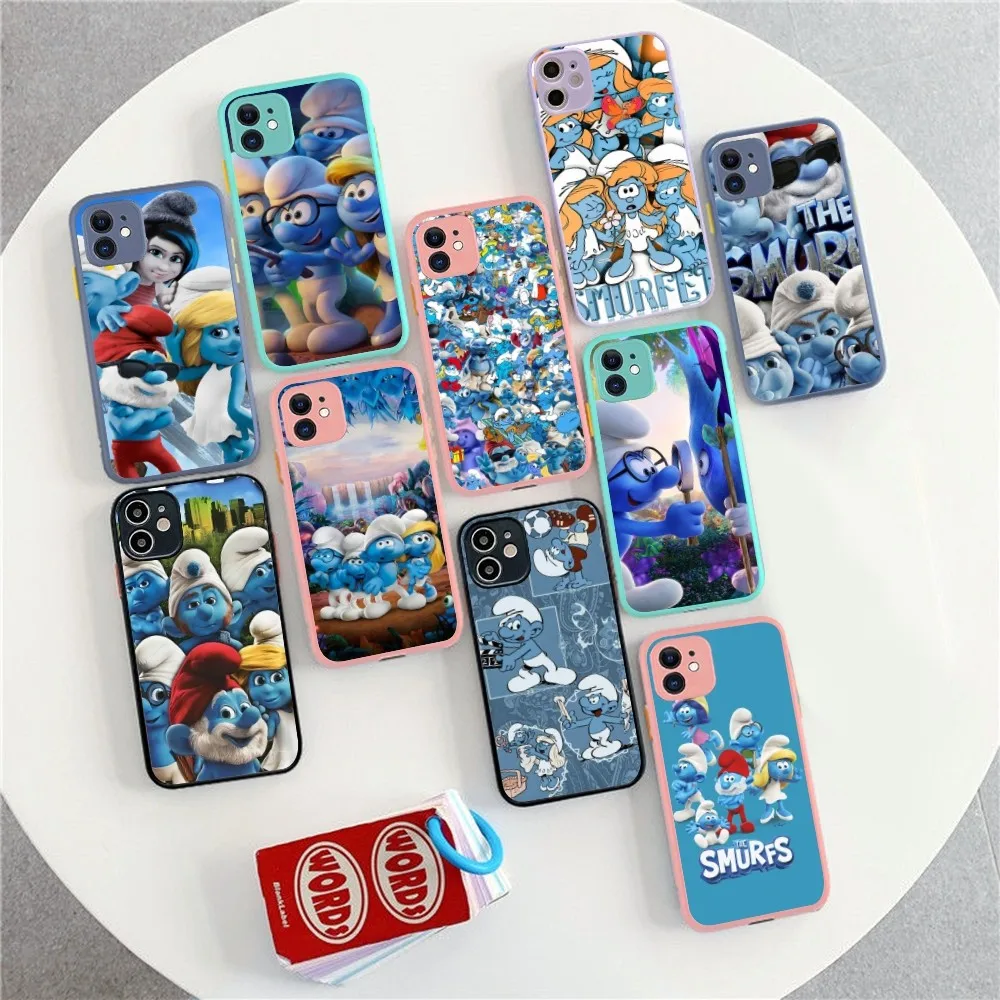 cartoon The S-Smurfs Anime Movie Phone Case For iPhone 14 X XR XS 7 8 Plus 11 12 13 pro MAX 13mini Matte Shockproof Case