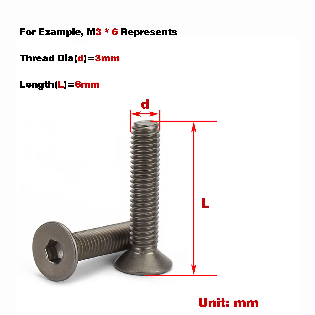 Pure Titanium Countersunk Head Hexagonal Bolt/Flat Head Screw M3M4M5M6