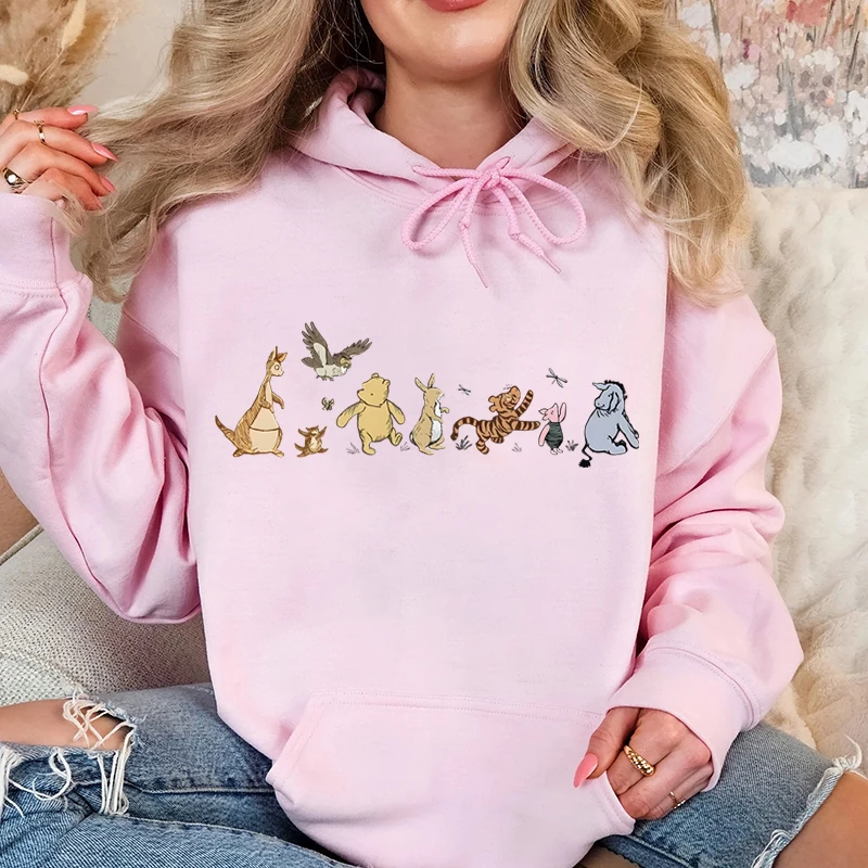 くまのプーさんと友達プリントパーカー女性のためのかわいいディズニーグラフィックスウェットシャツ長袖プルオーバーレディースストリートトップス