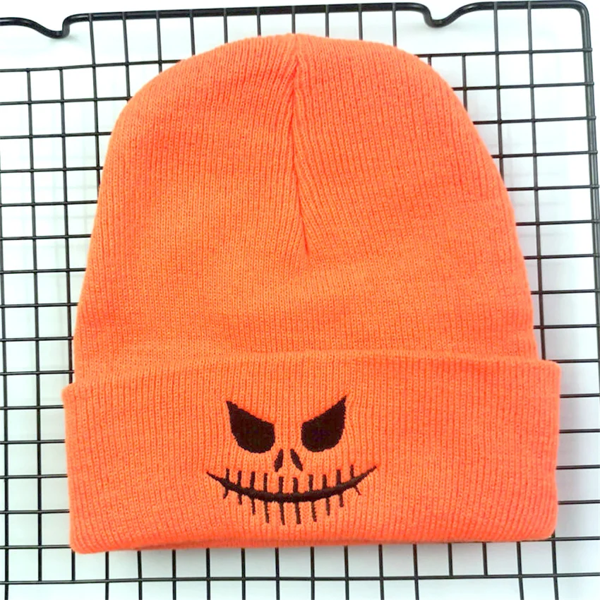 Winter Autumn Pumpkin Style Devil Face Surgical Sutures Embroidery Knit Beanies Hat Men Women Outdoor Keep Warm Cold Caps Zjp9