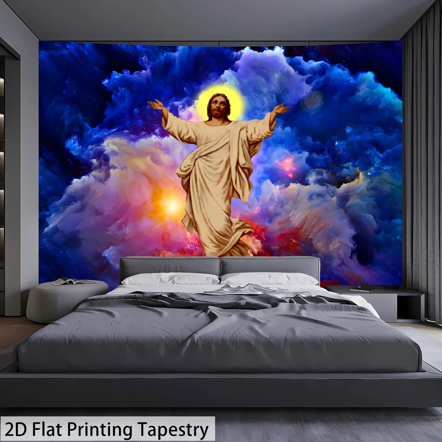 Holy Jesus Scene Tapestry Divine Light Background Christian Decor Wall Hanging for Bedroom or Living Room Decoration