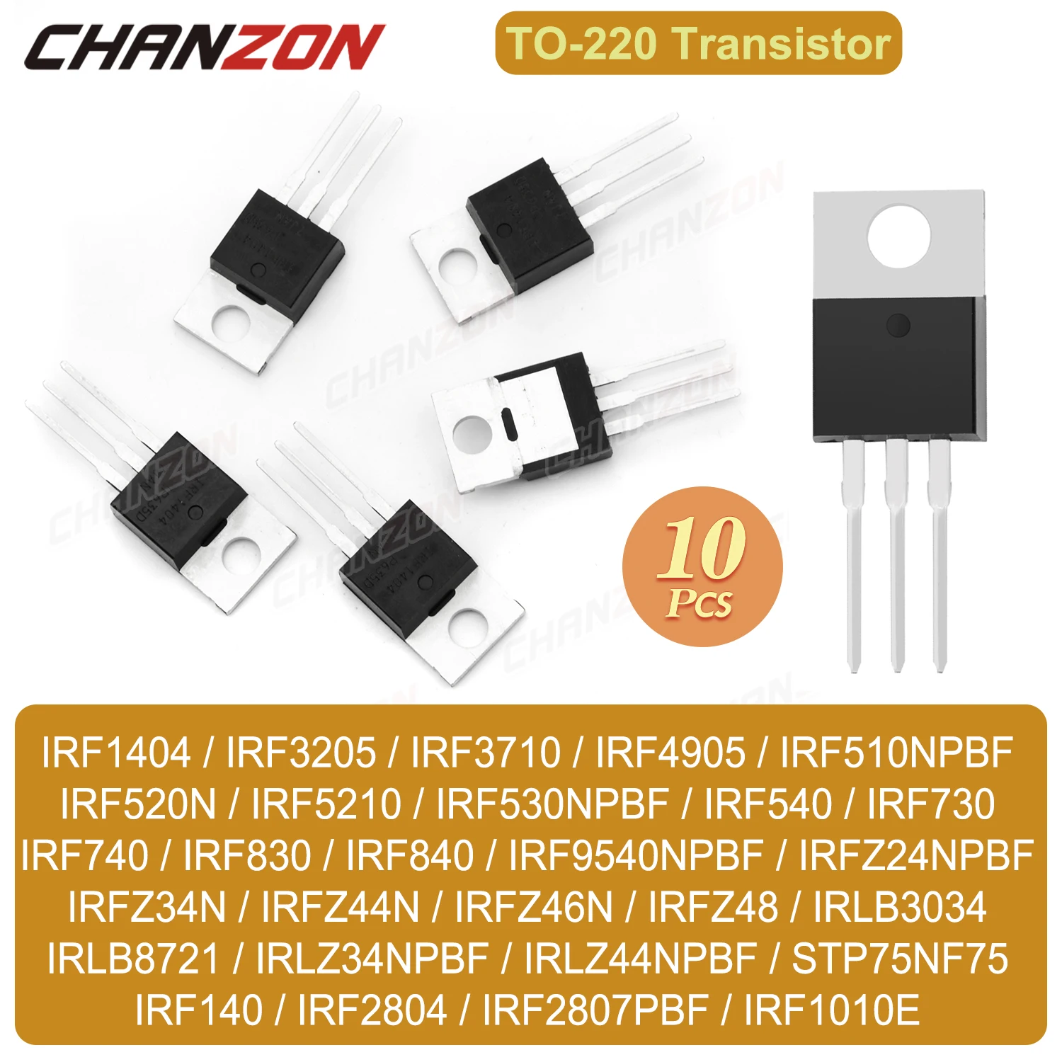 10PCS Irf3205 Irfz44N Irf740 Irf520N Irf540 Irf4905 Irf840 Irlb8721 Irf1404 Irlb3034 Irf510 Power Mosfet Transistor TO-220 Fet