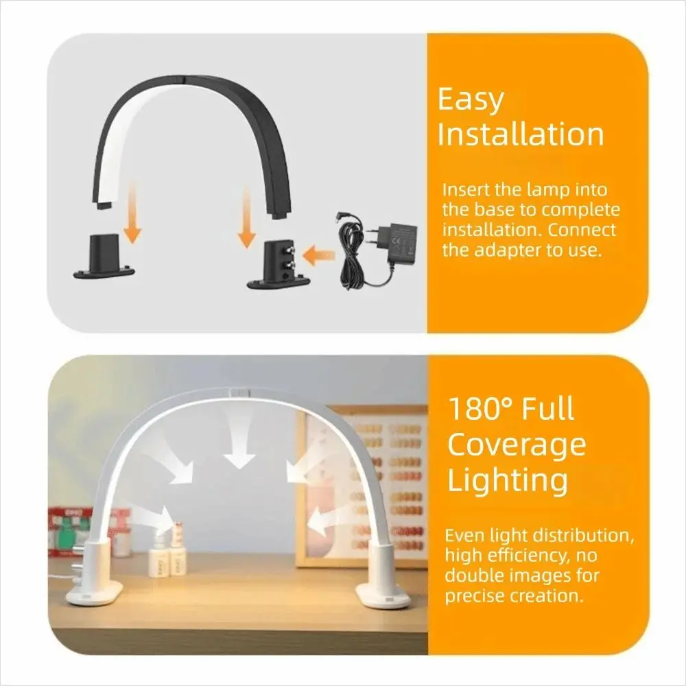 Stepless Dimming U-shaped Nail Lamp Tricolor Dimming Eye Protect Half Moon Beauty Lamp Easy to install Adjustable