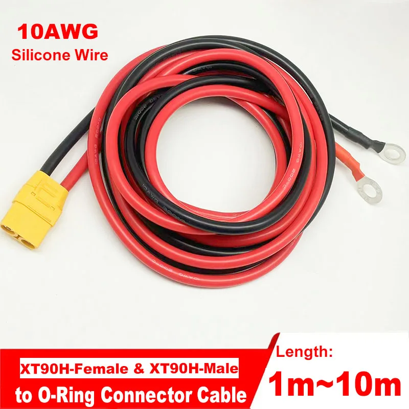 3.28 ft~32.8 ft XT90 to O-ring Connector Cable (10 AWG Silicone Wire) Suitable for Remote-Controlled Lithium-Polymer Batteries