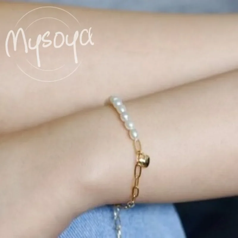 

MYSOYA браслет-подвеска в форме белого риса с пресноводным жемчугом «Любовь» 5-6 мм с подарочной коробкой для него/ей день рождения/свадьба/Рождественский подарок