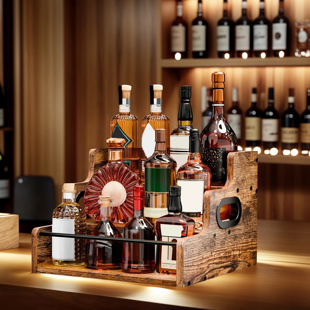 

Деревянная подставка для бутылок с алкоголем, органайзер для кофейных сиропов, органайзер для кофейной станции, для виски и крепких напитков