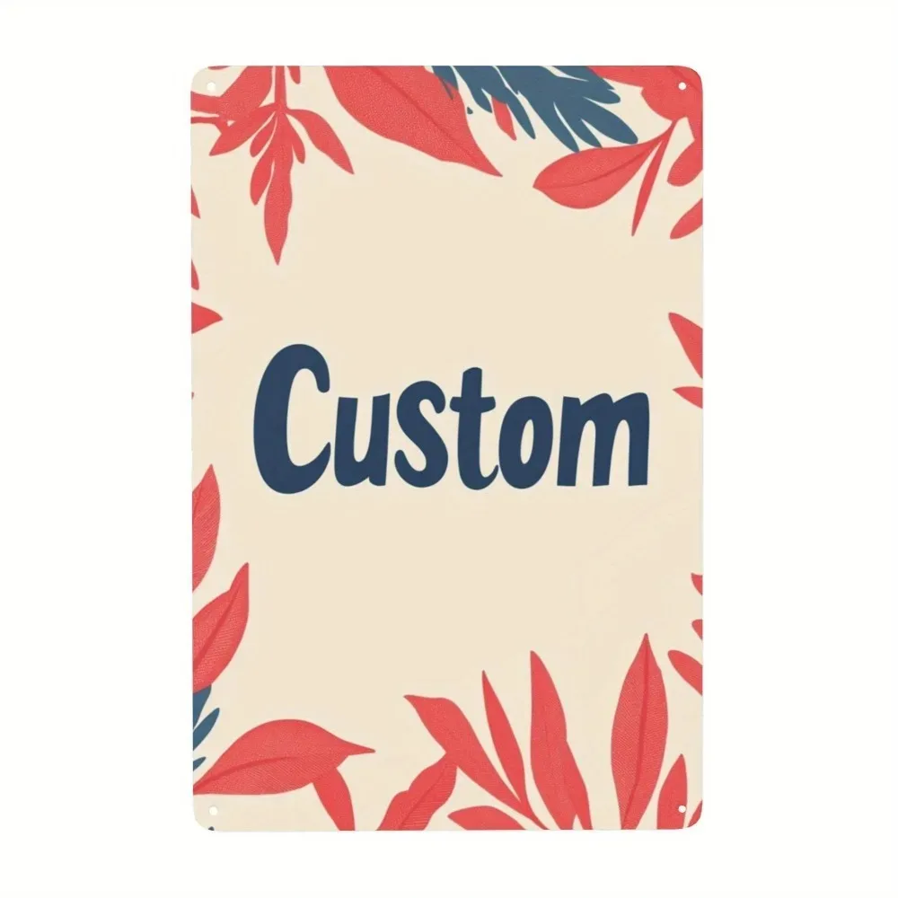 CIFbuy Personalized Metal Tin Sign, Custom Picture & Words, Floral Red Blue Leaf Design, Home Interior Wall Hanging Ornament