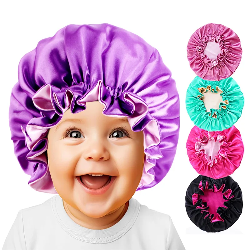 

Children Double Layer Sain Silk Bonnet Girls Hair Protect Beanie Night Sleep Kerchief Hair Cap Baby Chef Hat Satin Octopus Cap